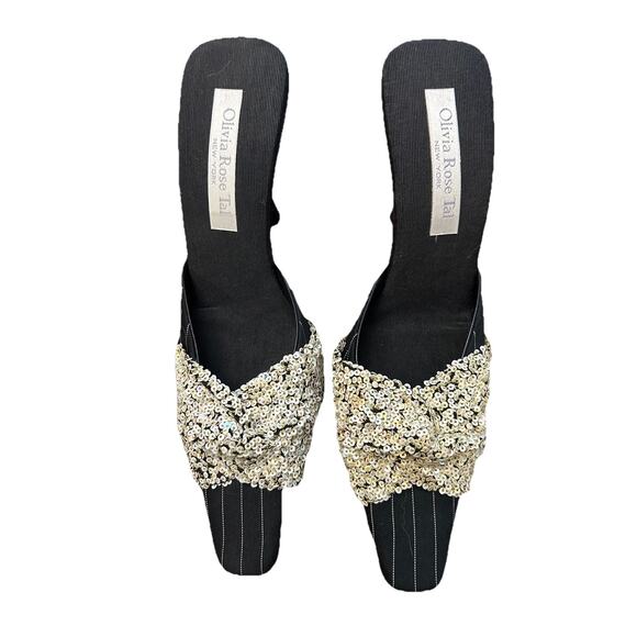 Olivia Rose Tal Black Pinstripe Sequin Point Kitten Heels size 8 - Picture 2 of 7